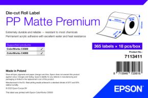 7113411 - PP Matte Label Premium, Die-cut Roll, 102mm x 76mm, 365 Labels