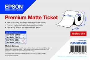 C33S045390 - Premium Matte Ticket - Roll: 102mm x 50m
